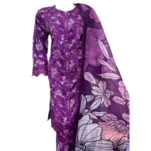 Purple Embroidered Cotton Suit at ZA BOUTIQUE