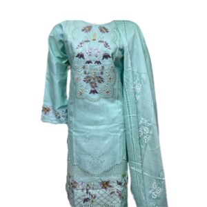 Sky Blossom Embroidered Cotton Suit at ZA Boutique